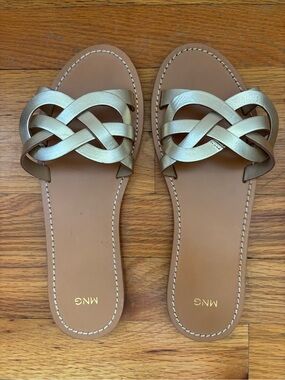 Mango Metallic Gold Braided Slide Sandals